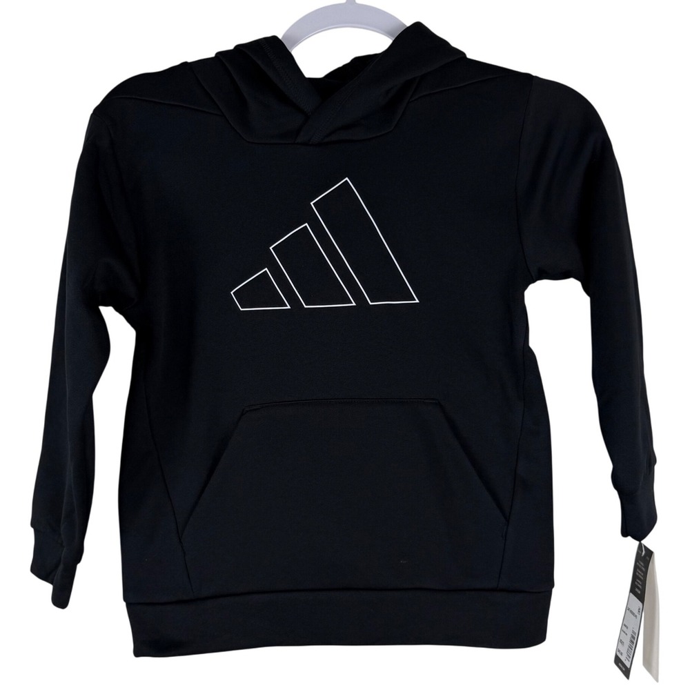 Adidas Kids Black‎ D4T Hooded Pullover Hoodie Regular Fit Size XS 7 NEW